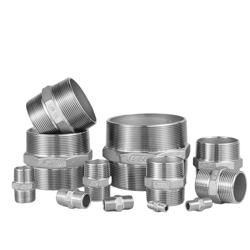 Stainless steel hex threaded nipple fitting nPT benang di kedua ujungnya