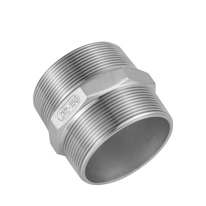 Stainless steel hex threaded nipple fitting nPT benang di kedua ujungnya