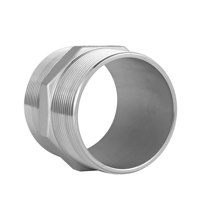 Stainless steel hex threaded nipple fitting nPT benang di kedua ujungnya